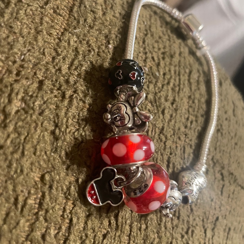Pandora Silver Bracelet with Red and Black Charms